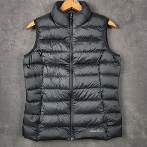 Eddie Bauer EB650 Down Vest Womens Small Black Puffer Quilted Full Zip